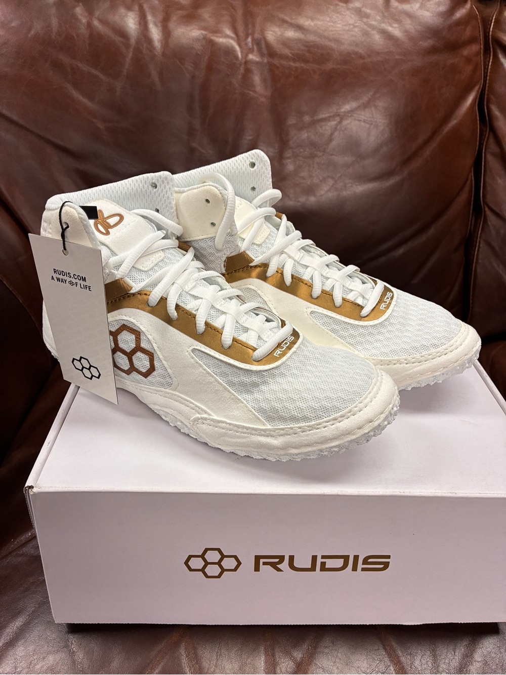 Men's Rudis Wrestling Shoes - White and Gold Training Sneakers